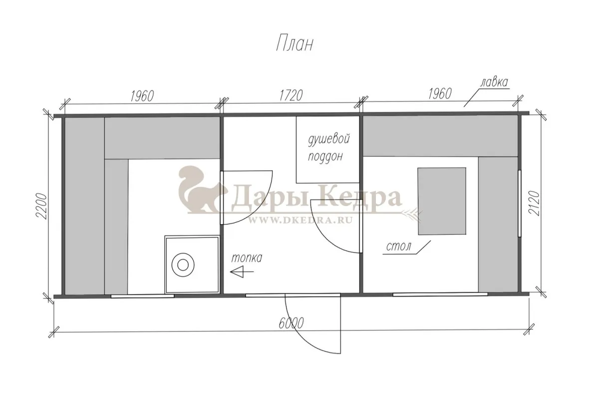 Баня «Парус» из кедра 6х2,2 метра (вариант 2)