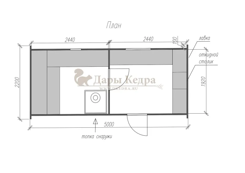 Баня-бочка «Гипоид» из кедра 5х2,2 метра (вариант 1)