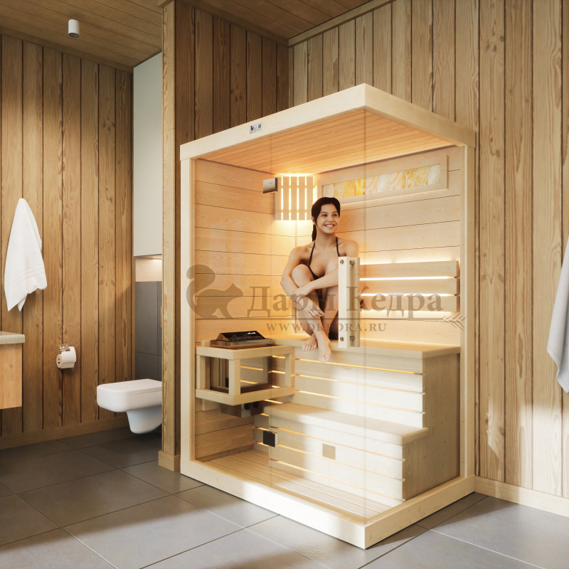 Двухместная прямая финская «Элит» сауна кабина из кедра и липы с электрокаменкой